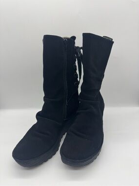 Fly London Black Mid Calf Slouch Wedge Boots